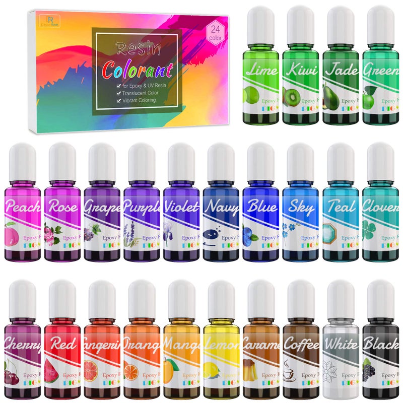 DecorRom Epoxy UV Resin Pigment - 24 Color Liquid Dye for Art, DIY Jewelry Making - Concentrated Colorant for Coloring, Tumbler, Paints, Crafts - 0.35oz Each - Image 1
